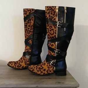 Leopard Print Boots -Size 9